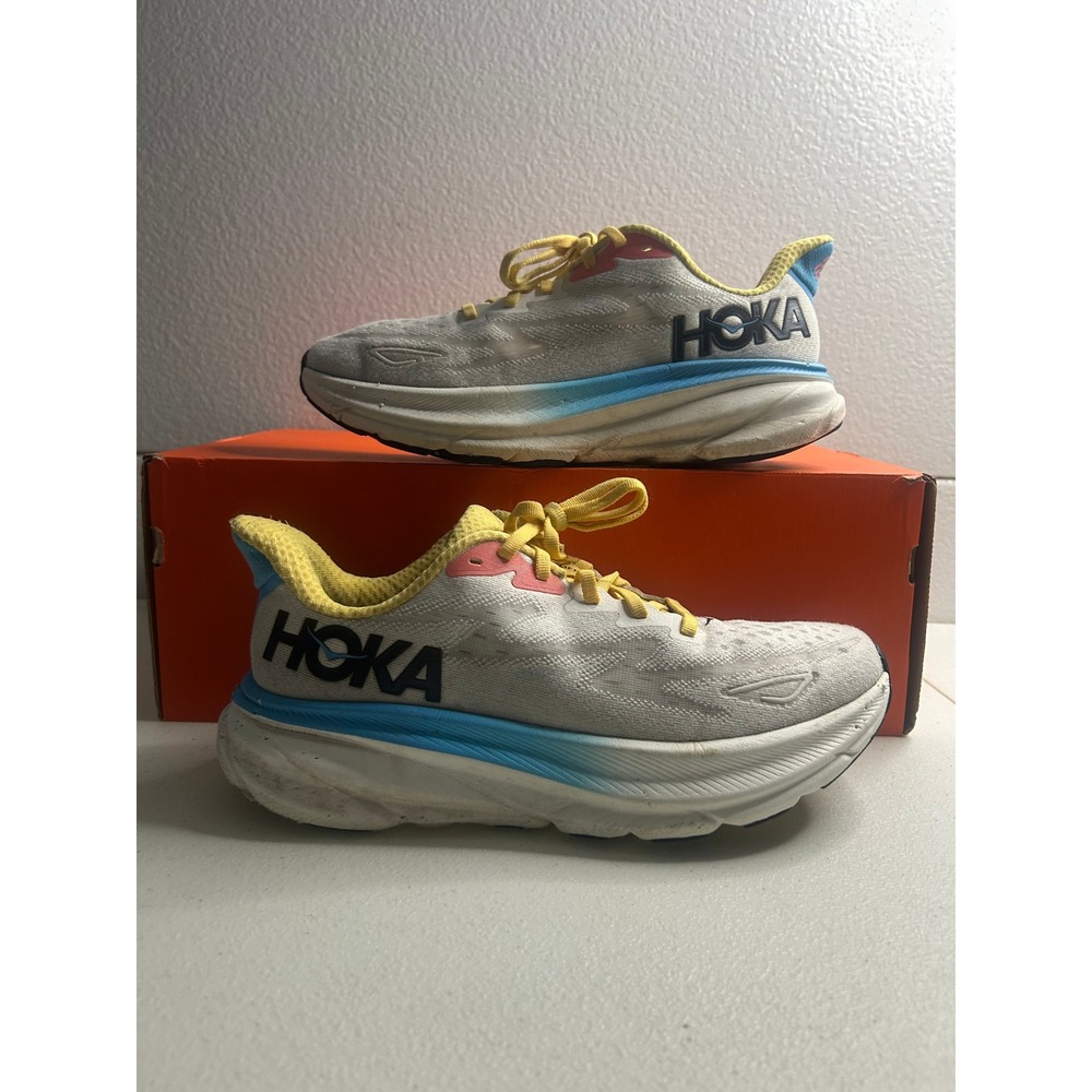 Hoka Clifton 9 White Yellow Blue Women Size 8.5 #2907